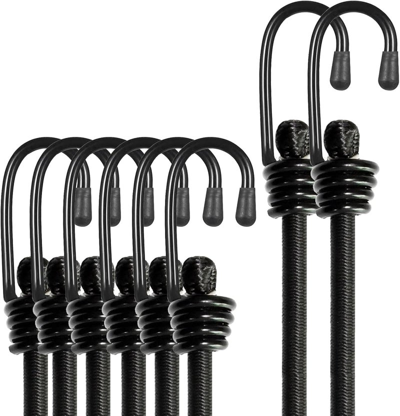 BEXSLE Bungee Cords with Hooks, Heavy Duty Outdoor Elastic Bungee Straps，No Odour Industrial Grade Bungee Rope for Securing Tarps, Luggage,Tents, Bikes or Garden Tidying 24in6pcs + 48in2pcs (Black) - Image 1